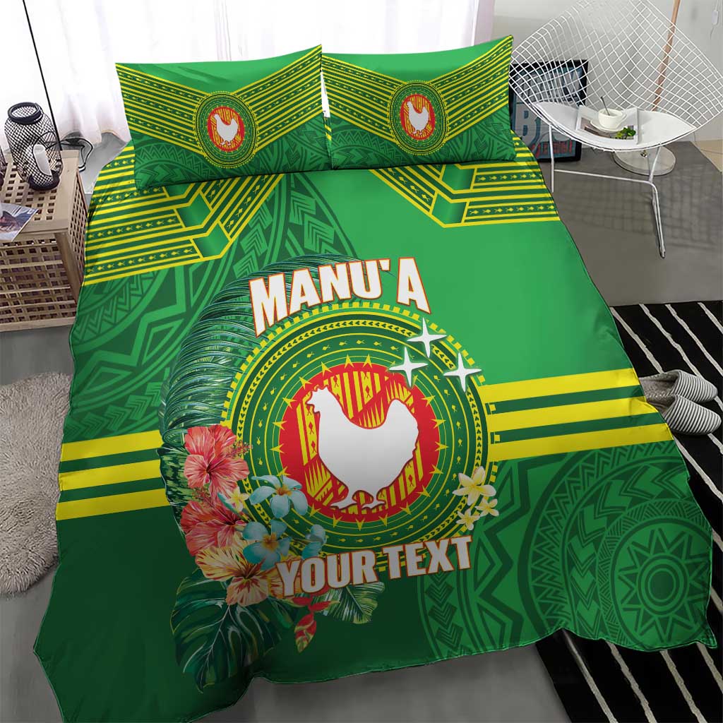 Personalized Manu'a Cession Day Bedding Set Tropical Flowers With Polynesian Pattern