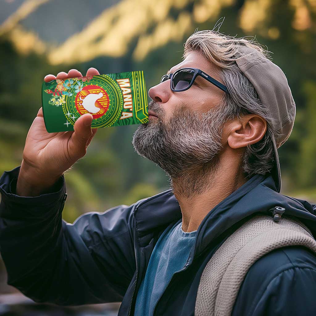 Personalized Manu'a Cession Day 4 in 1 Can Cooler Tumbler Tropical Flowers With Polynesian Pattern