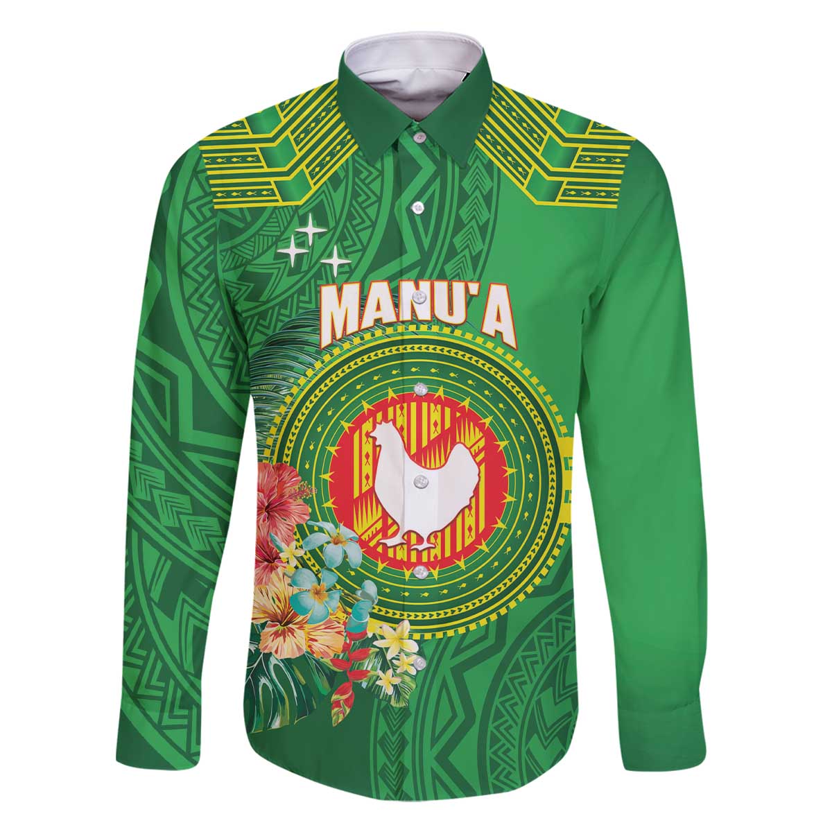 Personalized Manu'a Cession Day Family Matching Off The Shoulder Long Sleeve Dress and Hawaiian Shirt Tropical Flowers With Polynesian Pattern