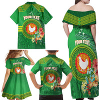 Personalized Manu'a Cession Day Family Matching Off Shoulder Maxi Dress and Hawaiian Shirt Tropical Flowers With Polynesian Pattern