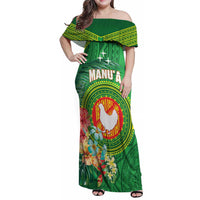 Personalized Manu'a Cession Day Family Matching Off Shoulder Maxi Dress and Hawaiian Shirt Tropical Flowers With Polynesian Pattern
