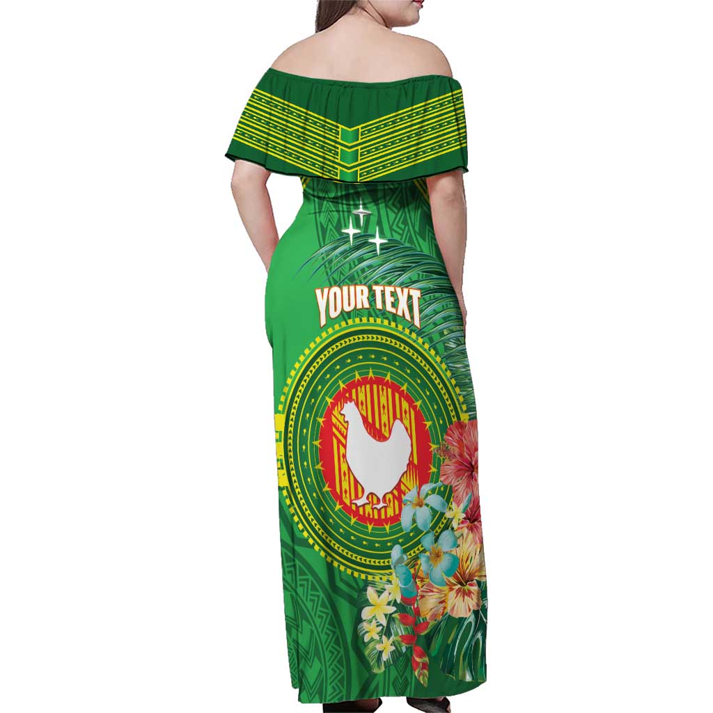 Personalized Manu'a Cession Day Family Matching Off Shoulder Maxi Dress and Hawaiian Shirt Tropical Flowers With Polynesian Pattern