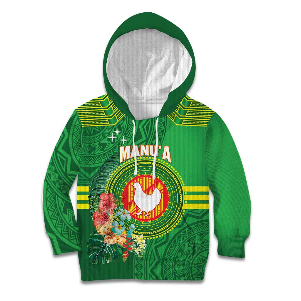 Personalized Manu'a Cession Day Kid Hoodie Tropical Flowers With Polynesian Pattern