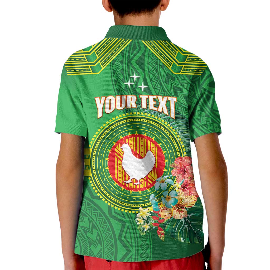 Personalized Manu'a Cession Day Kid Polo Shirt Tropical Flowers With Polynesian Pattern