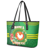 Personalized Manu'a Cession Day Leather Tote Bag Tropical Flowers With Polynesian Pattern LT14 - Polynesian Pride