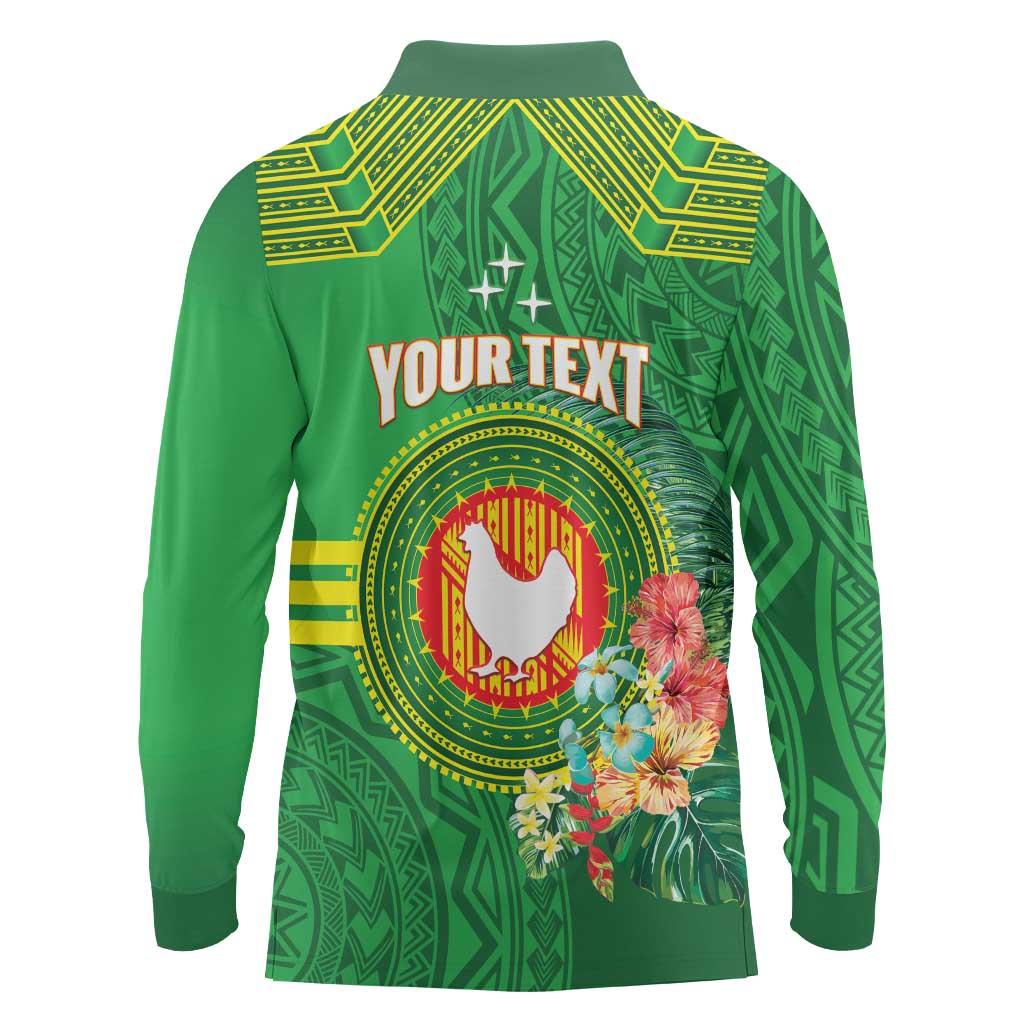Personalized Manu'a Cession Day Long Sleeve Polo Shirt Tropical Flowers With Polynesian Pattern