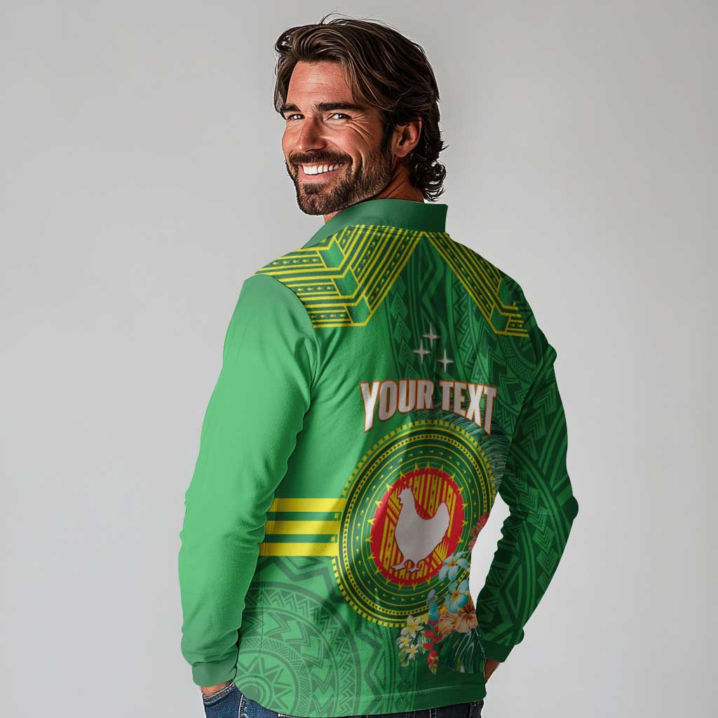 Personalized Manu'a Cession Day Long Sleeve Polo Shirt Tropical Flowers With Polynesian Pattern