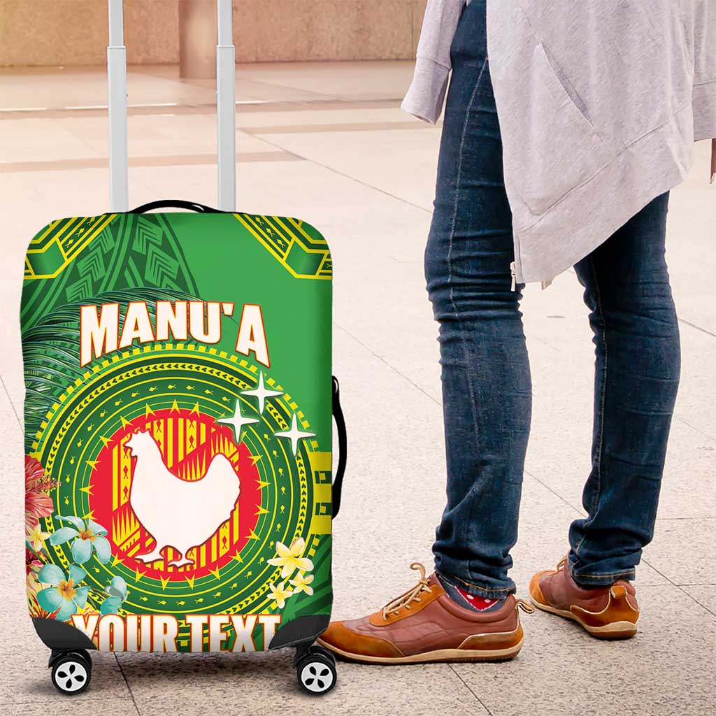 Personalized Manu'a Cession Day Luggage Cover Tropical Flowers With Polynesian Pattern LT14 Green - Polynesian Pride