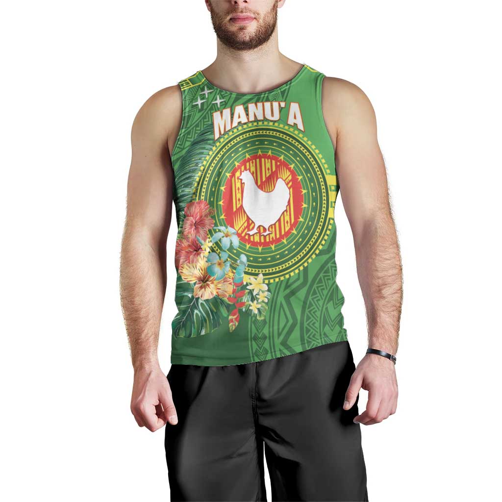 Personalized Manu'a Cession Day Men Tank Top Tropical Flowers With Polynesian Pattern