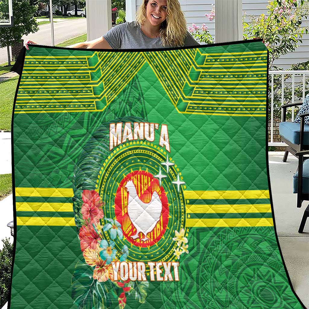Personalized Manu'a Cession Day Quilt Tropical Flowers With Polynesian Pattern LT14 Green - Polynesian Pride