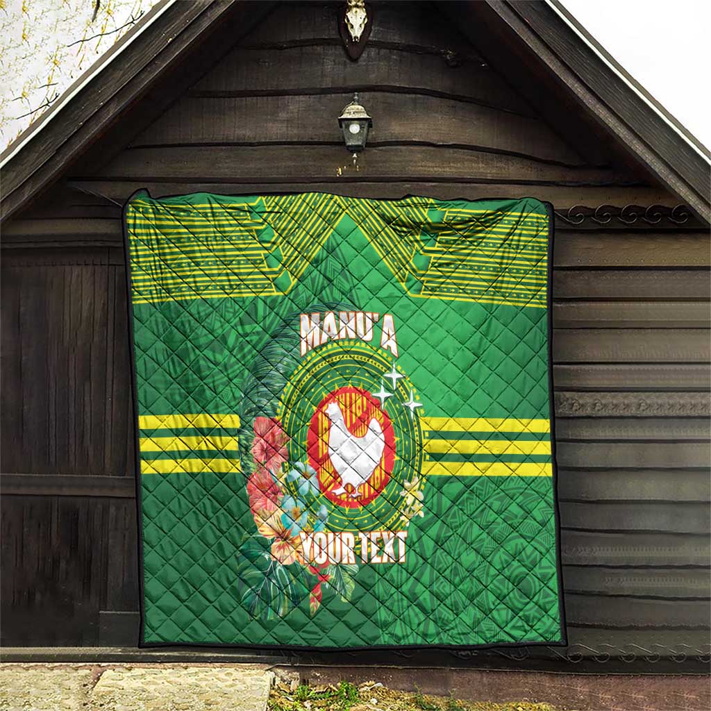 Personalized Manu'a Cession Day Quilt Tropical Flowers With Polynesian Pattern