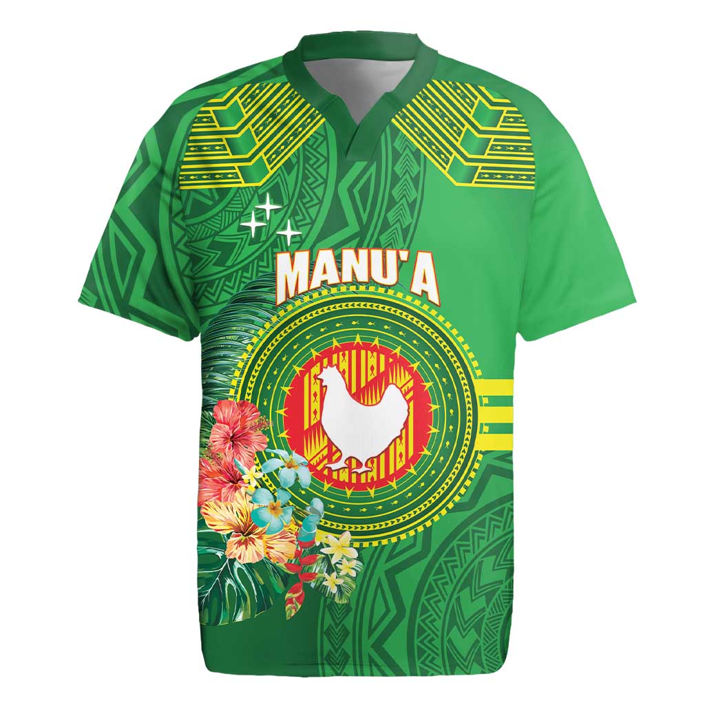 Personalized Manu'a Cession Day Rugby Jersey Tropical Flowers With Polynesian Pattern