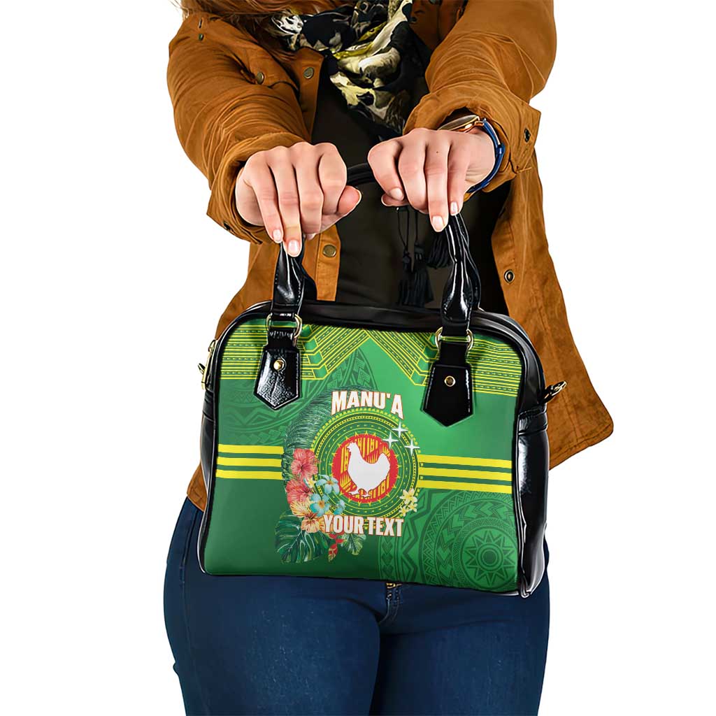 Personalized Manu'a Cession Day Shoulder Handbag Tropical Flowers With Polynesian Pattern LT14 One Size Green - Polynesian Pride