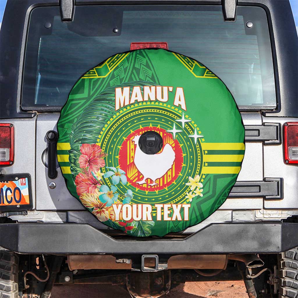 Personalized Manu'a Cession Day Spare Tire Cover Tropical Flowers With Polynesian Pattern LT14 Green - Polynesian Pride