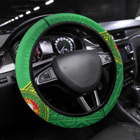 Manu'a Cession Day Steering Wheel Cover Tropical Flowers With Polynesian Pattern