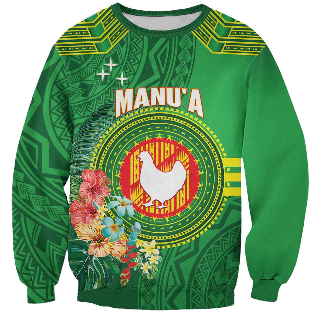 Personalized Manu'a Cession Day Sweatshirt Tropical Flowers With Polynesian Pattern