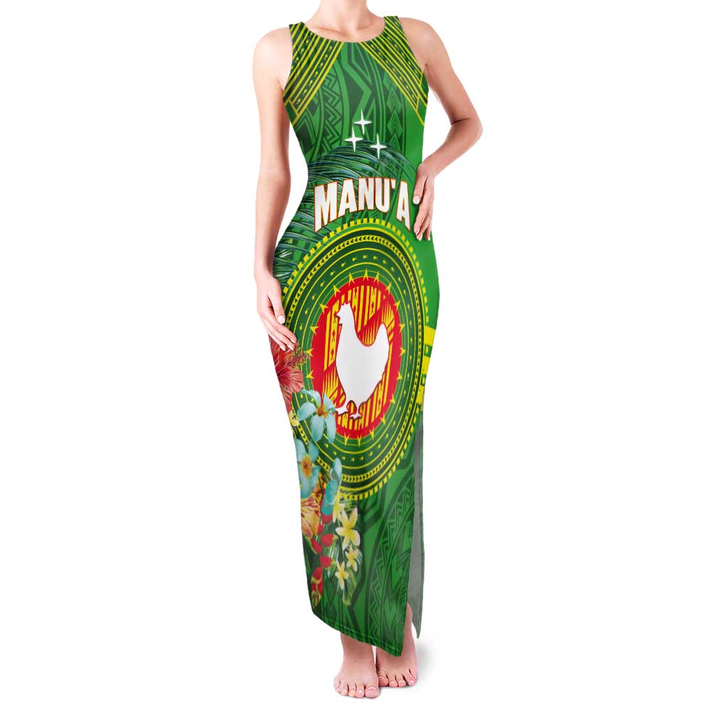Personalized Manu'a Cession Day Tank Maxi Dress Tropical Flowers With Polynesian Pattern