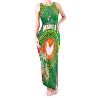 Personalized Manu'a Cession Day Tank Maxi Dress Tropical Flowers With Polynesian Pattern