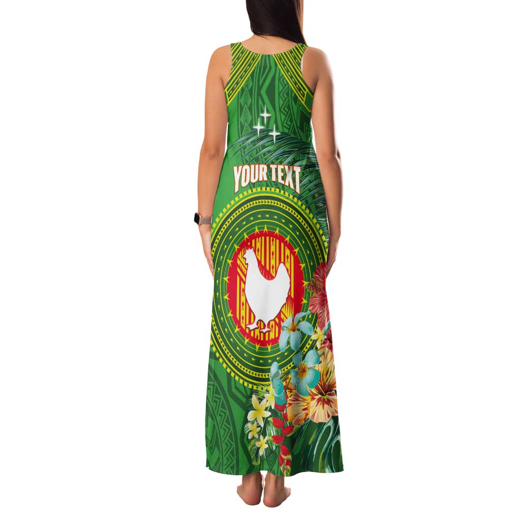 Personalized Manu'a Cession Day Tank Maxi Dress Tropical Flowers With Polynesian Pattern