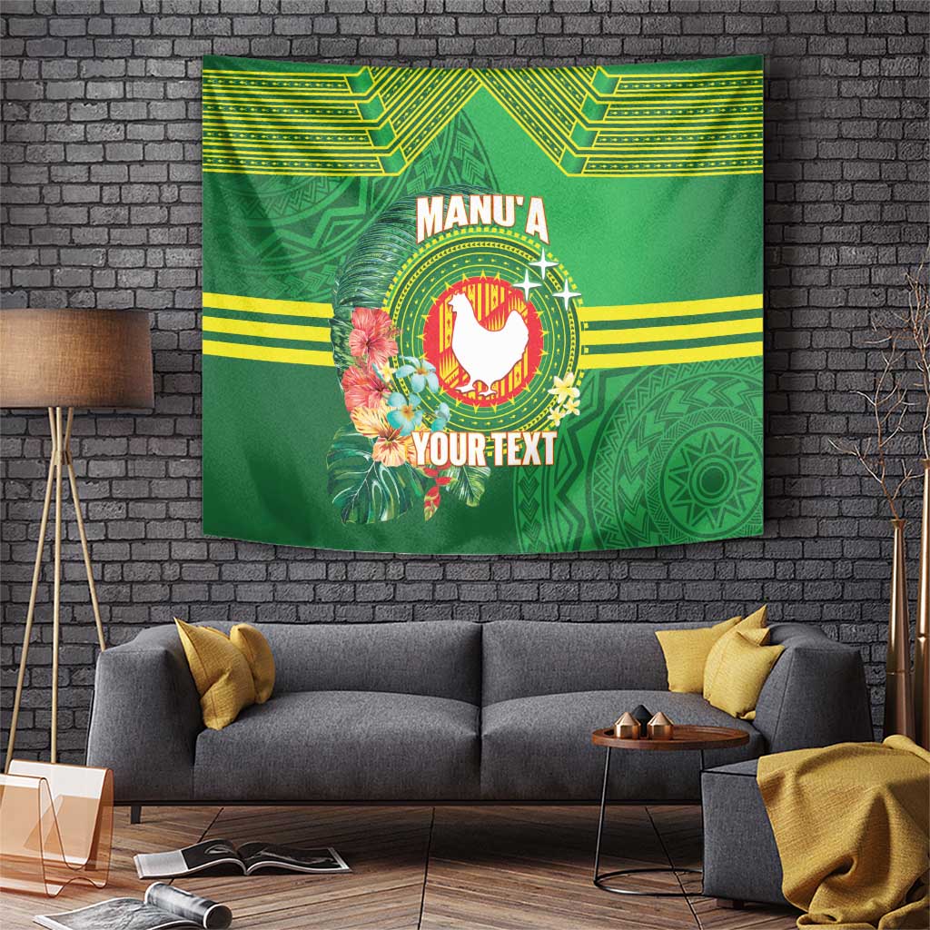 Personalized Manu'a Cession Day Tapestry Tropical Flowers With Polynesian Pattern LT14 Green - Polynesian Pride