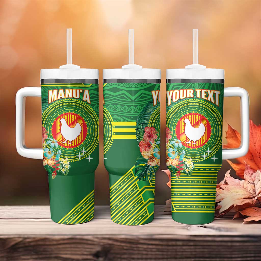 Personalized Manu'a Cession Day Tumbler With Handle Tropical Flowers With Polynesian Pattern