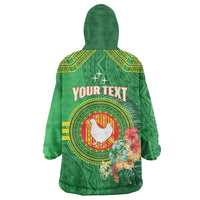 Personalized Manu'a Cession Day Wearable Blanket Hoodie Tropical Flowers With Polynesian Pattern