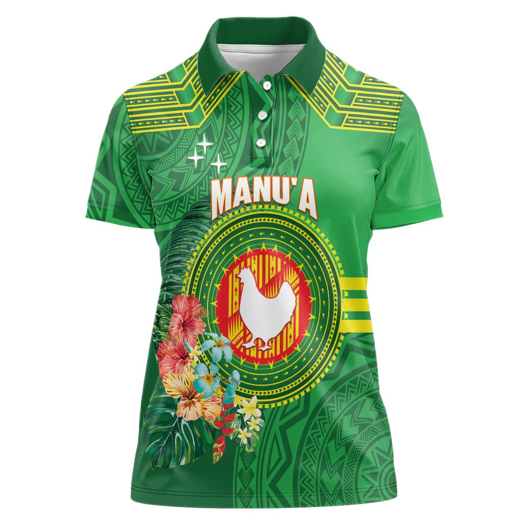 Personalized Manu'a Cession Day Women Polo Shirt Tropical Flowers With Polynesian Pattern