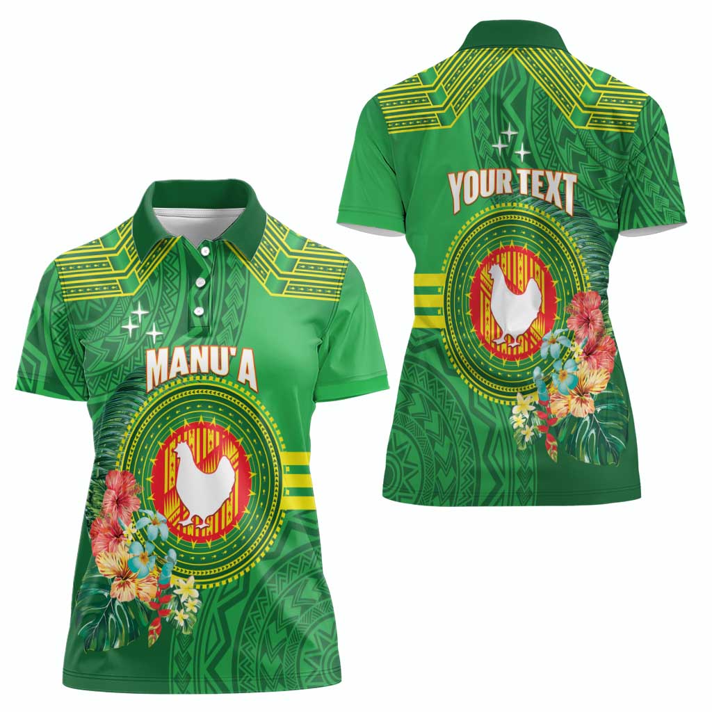 Personalized Manu'a Cession Day Women Polo Shirt Tropical Flowers With Polynesian Pattern