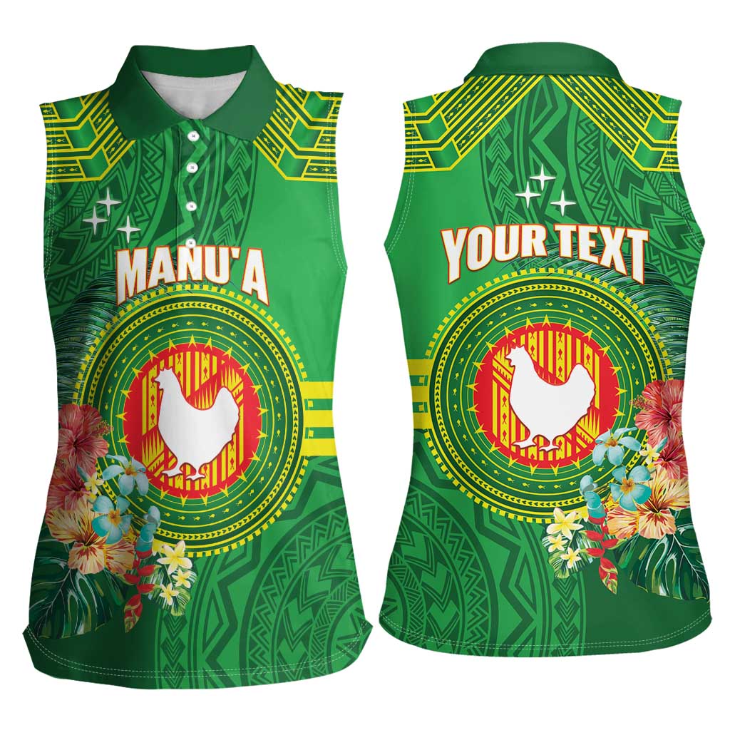 Personalized Manu'a Cession Day Women Sleeveless Polo Shirt Tropical Flowers With Polynesian Pattern