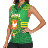 Personalized Manu'a Cession Day Women Sleeveless Polo Shirt Tropical Flowers With Polynesian Pattern
