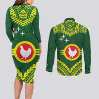 Manu'a Flag Day Couples Matching Long Sleeve Bodycon Dress and Long Sleeve Button Shirt Polynesian Pattern National Color Proud