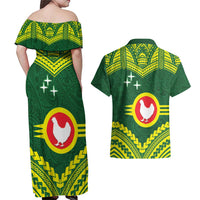 Manu'a Flag Day Couples Matching Off Shoulder Maxi Dress and Hawaiian Shirt Polynesian Pattern National Color Proud LT14 - Polynesian Pride