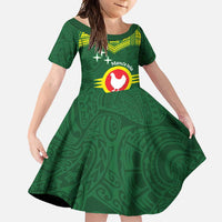 Manu'a Flag Day Family Matching Long Sleeve Bodycon Dress and Hawaiian Shirt Polynesian Pattern National Color Proud LT14 Daughter's Dress Green - Polynesian Pride
