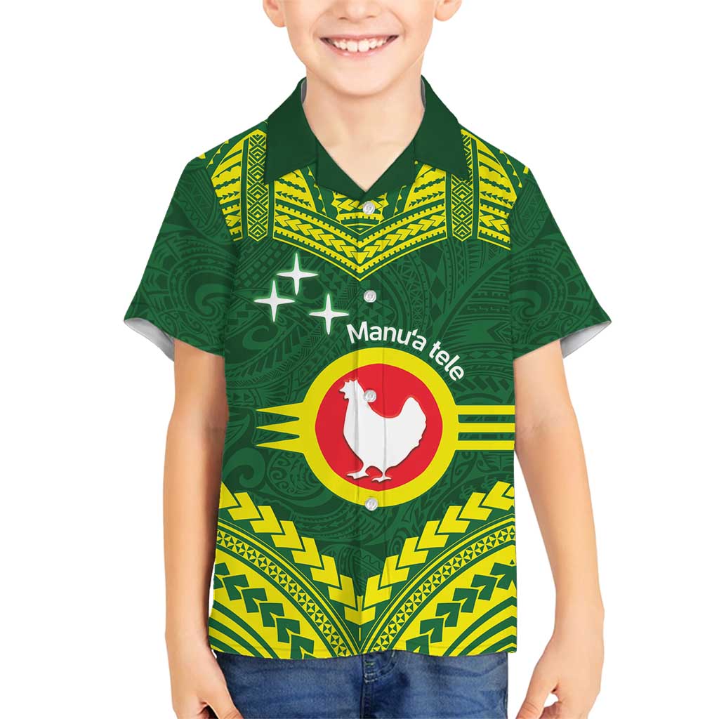 Manu'a Flag Day Family Matching Long Sleeve Bodycon Dress and Hawaiian Shirt Polynesian Pattern National Color Proud LT14 Son's Shirt Green - Polynesian Pride