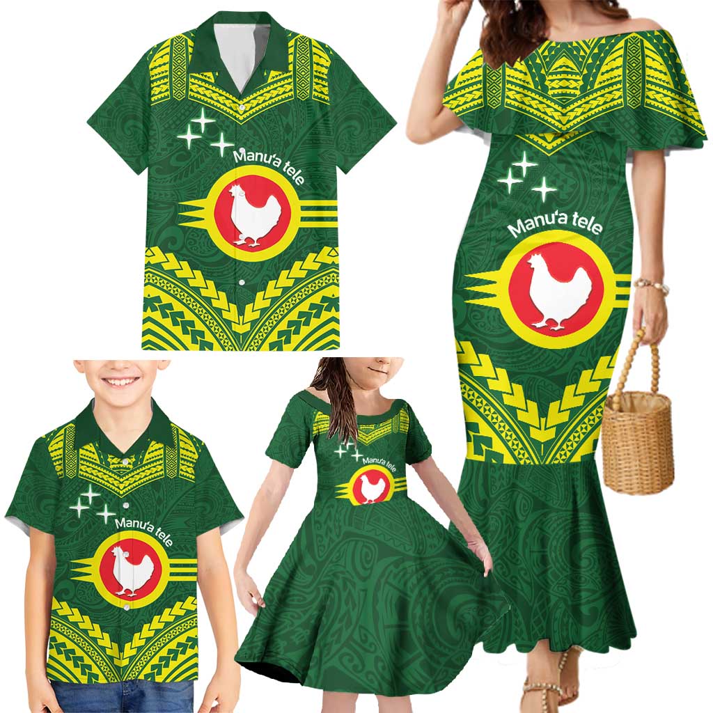 Manu'a Flag Day Family Matching Mermaid Dress and Hawaiian Shirt Polynesian Pattern National Color Proud