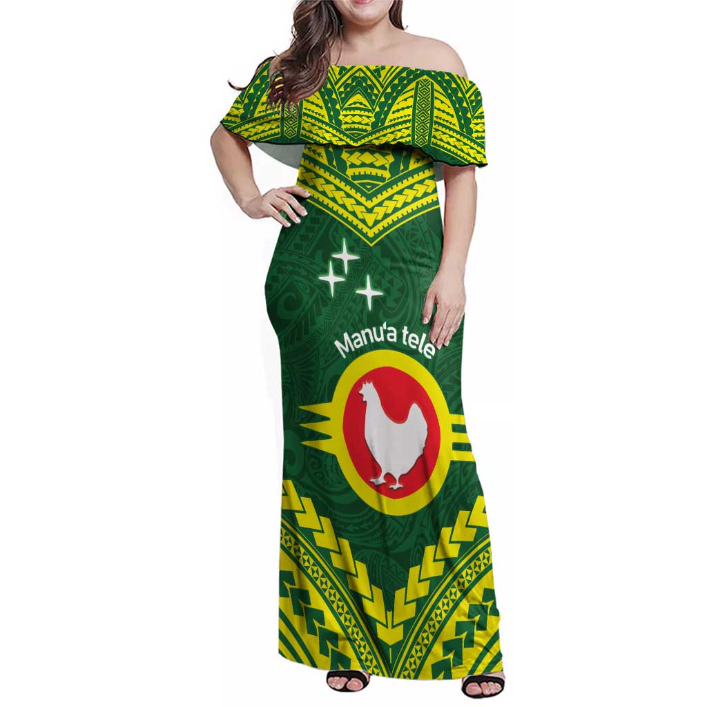 Manu'a Flag Day Family Matching Off Shoulder Maxi Dress and Hawaiian Shirt Polynesian Pattern National Color Proud