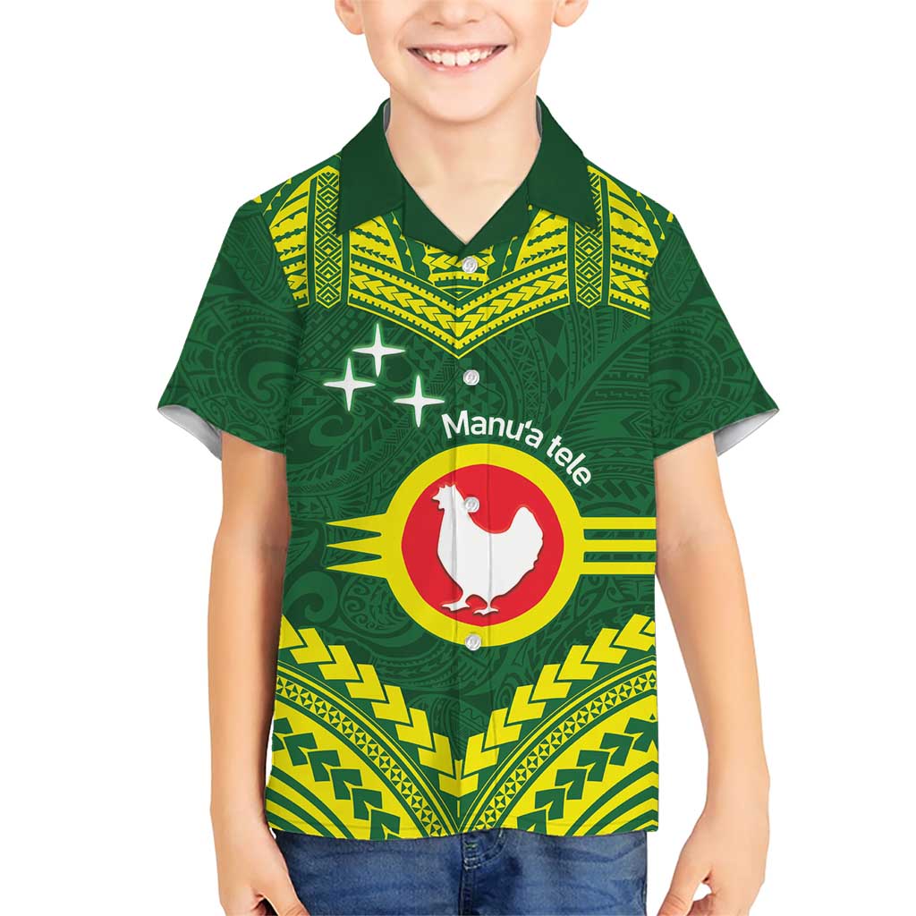 Manu'a Flag Day Family Matching Short Sleeve Bodycon Dress and Hawaiian Shirt Polynesian Pattern National Color Proud LT14 Son's Shirt Green - Polynesian Pride