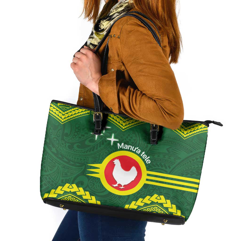 Manu'a Flag Day Leather Tote Bag Polynesian Pattern National Color Proud
