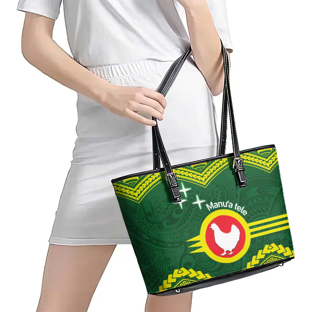Manu'a Flag Day Leather Tote Bag Polynesian Pattern National Color Proud