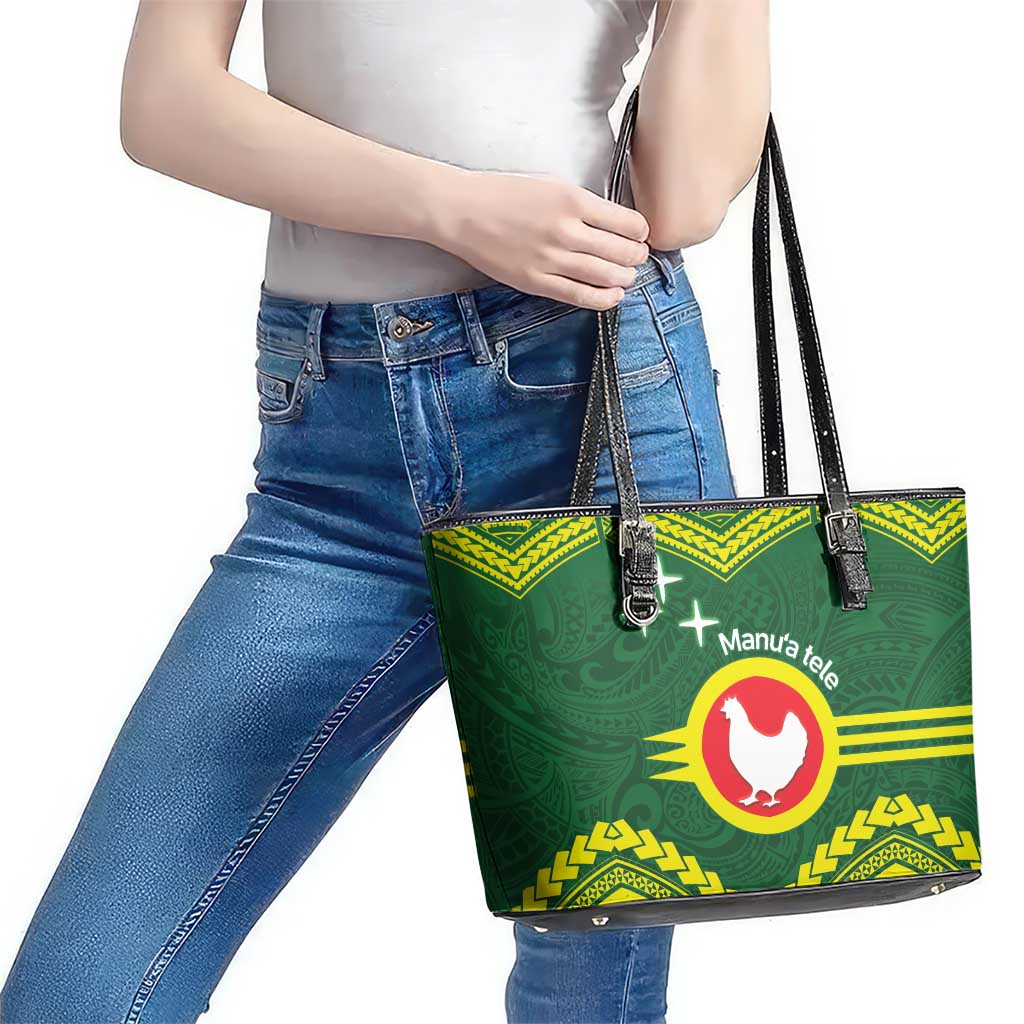 Manu'a Flag Day Leather Tote Bag Polynesian Pattern National Color Proud