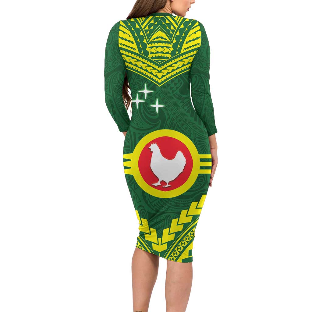Manu'a Flag Day Long Sleeve Bodycon Dress Polynesian Pattern National Color Proud