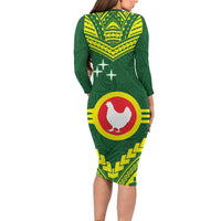 Manu'a Flag Day Long Sleeve Bodycon Dress Polynesian Pattern National Color Proud