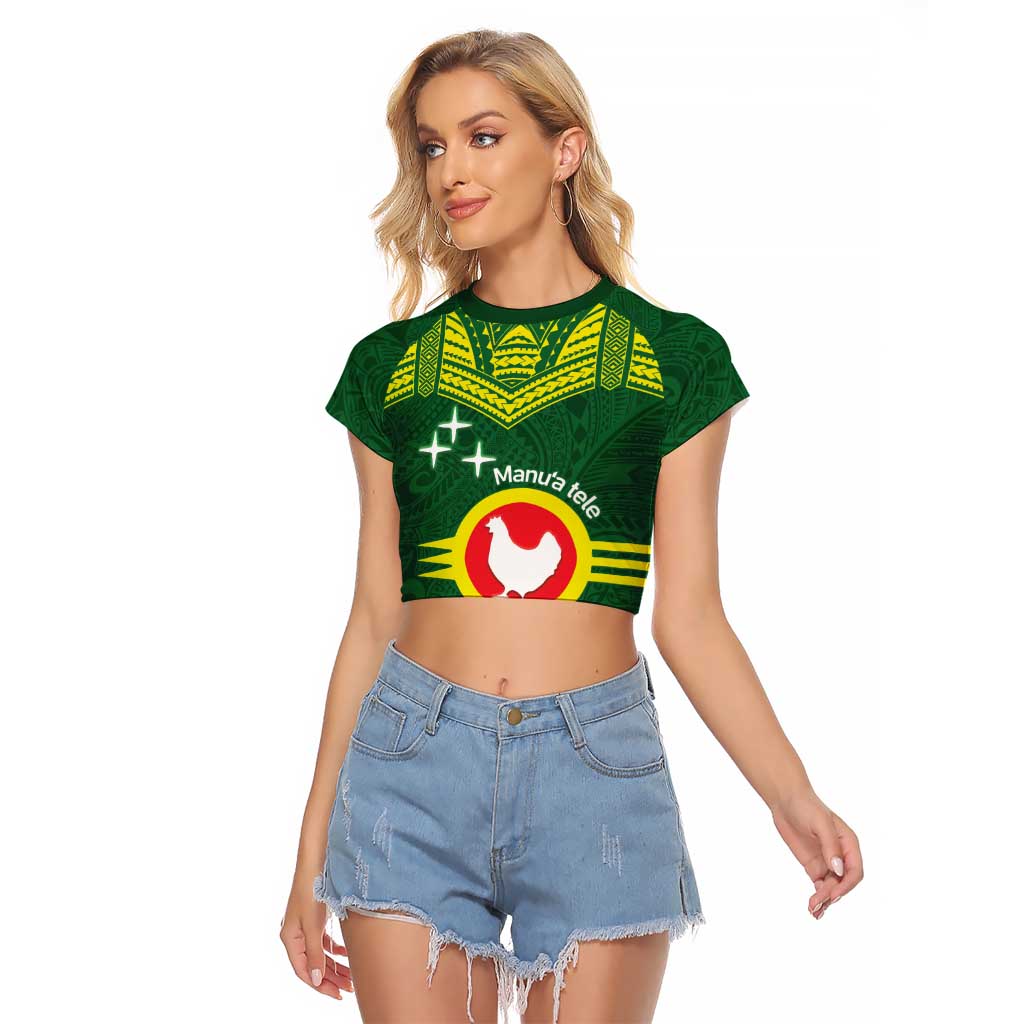 Manu'a Flag Day Raglan Cropped T Shirt Polynesian Pattern National Color Proud