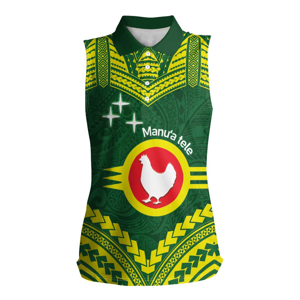 Manu'a Flag Day Women Sleeveless Polo Shirt Polynesian Pattern National Color Proud LT14 Female Green - Polynesian Pride