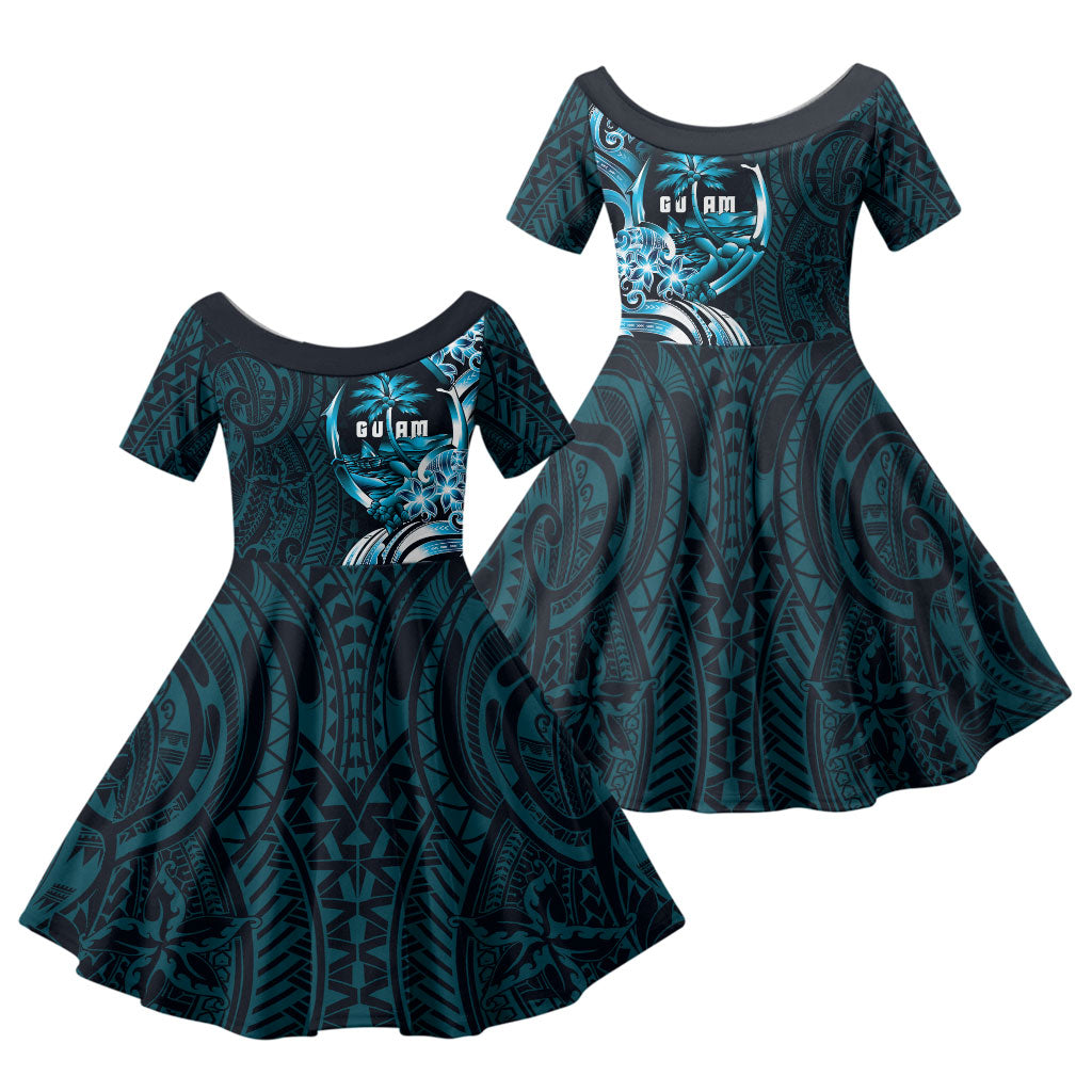 Asut Guam Chamorro Family Matching Summer Maxi Dress and Hawaiian Shirt Guahan Seal Tattoo LT14 Daughter's Dress Blue - Polynesian Pride