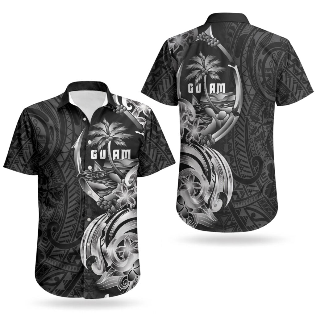 Attelong Guam Chamorro Couples Matching Off The Shoulder Long Sleeve Dress and Hawaiian Shirt Guahan Seal Tattoo LT14 - Polynesian Pride