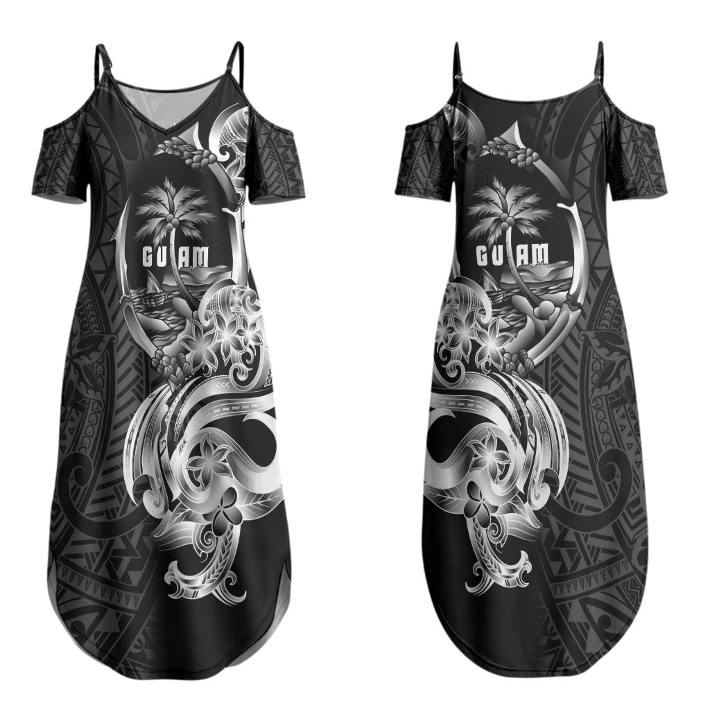 Attelong Guam Chamorro Couples Matching Summer Maxi Dress and Long Sleeve Button Shirt Guahan Seal Tattoo LT14 - Polynesian Pride
