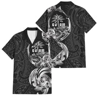Attelong Guam Chamorro Family Matching Long Sleeve Bodycon Dress and Hawaiian Shirt Guahan Seal Tattoo LT14 Dad's Shirt - Short Sleeve Black - Polynesian Pride
