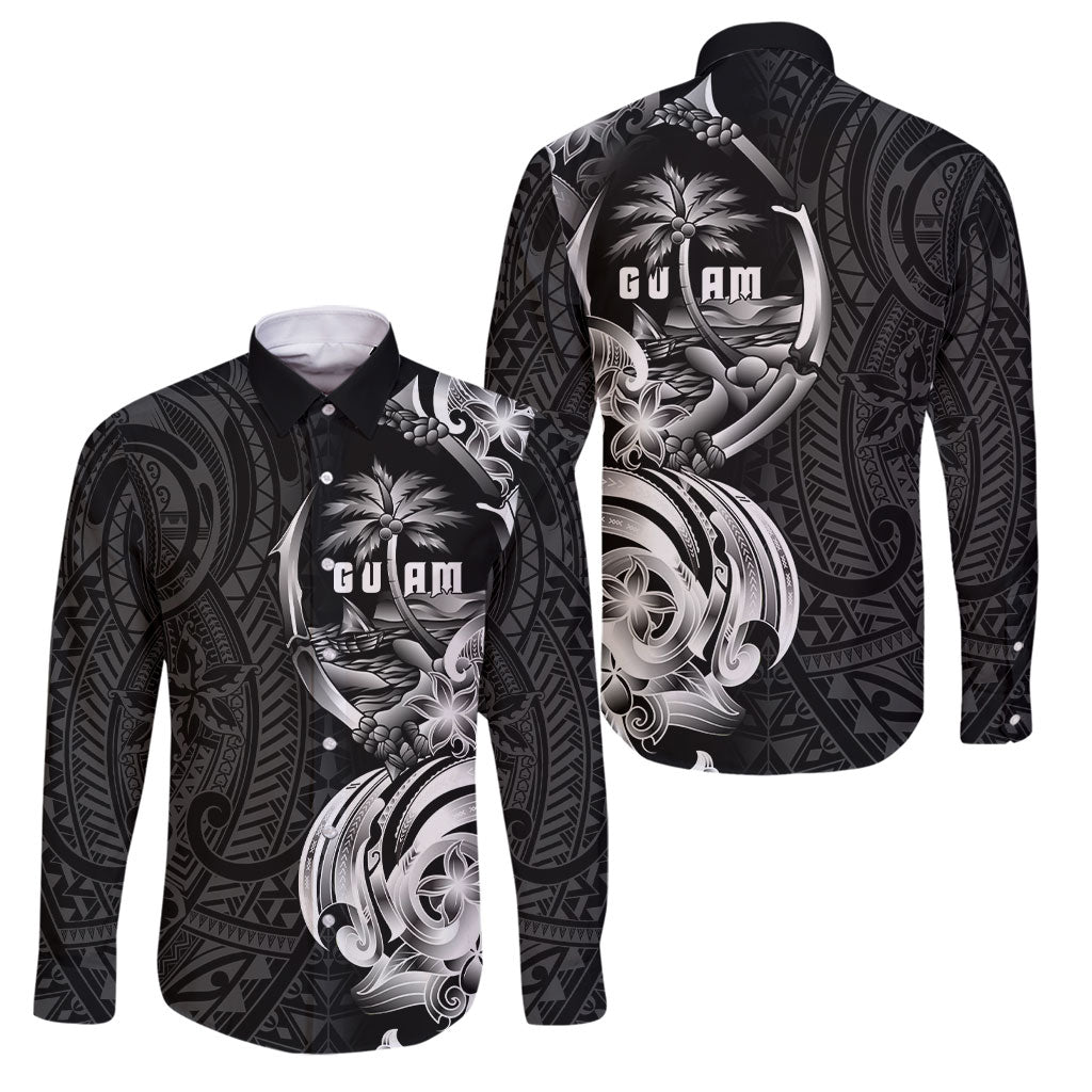 Attelong Guam Chamorro Family Matching Off The Shoulder Long Sleeve Dress and Hawaiian Shirt Guahan Seal Tattoo LT14 Dad's Shirt - Long Sleeve Black - Polynesian Pride