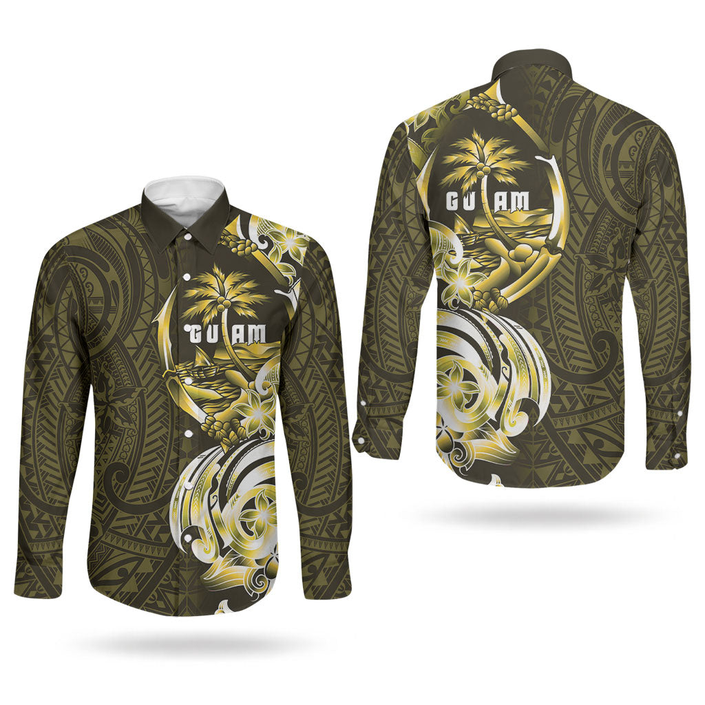 Amariyu Guam Chamorro Couples Matching Puletasi and Long Sleeve Button Shirt Guahan Seal Tattoo LT14 - Polynesian Pride